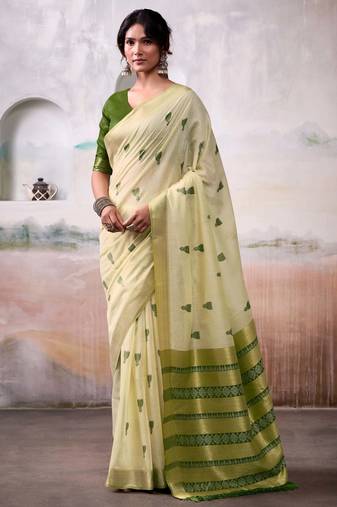 cream weaving cotton saree with blouse