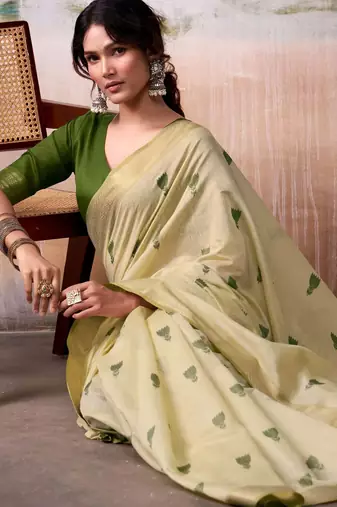 cream weaving cotton saree with blouse