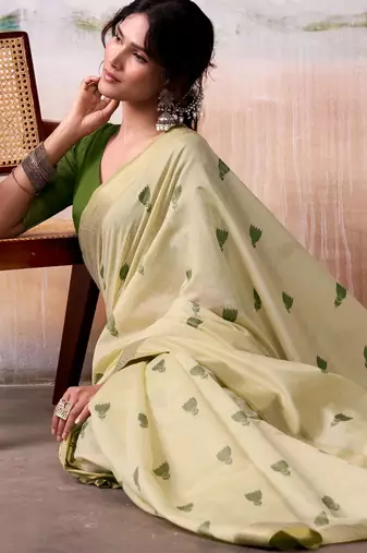 cream weaving cotton saree with blouse