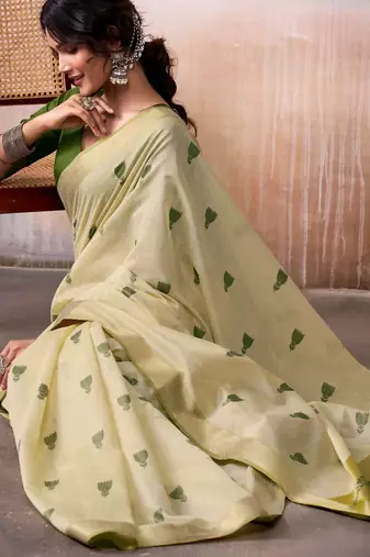 cream weaving cotton saree with blouse