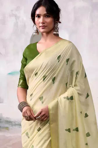 cream weaving cotton saree with blouse