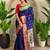 blue paithani silk blend floral weaving saree with blouse