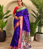 purple floral weaving paithani silk blend saree with blouse