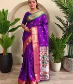 dark purple silk blend paithani weaving saree with blouse