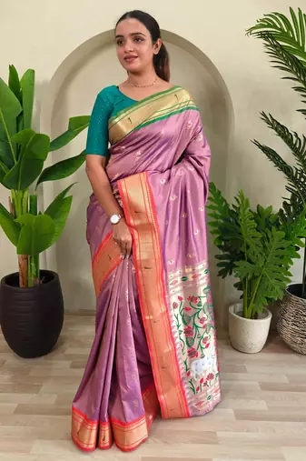 light pink pichwai weaving saree with blouse
