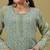 Hand embroidered green georgette lucknowi chikankari kurta and slip with muqaish work