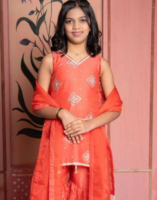 Orange embroidered chanderi sharara set 2
