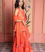 Orange embroidered chanderi sharara set