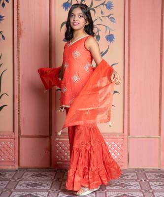 Orange embroidered chanderi sharara set 3