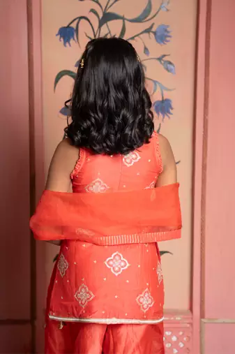 Orange embroidered chanderi sharara set
