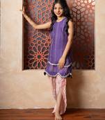 Purple embroidered chanderi top & bottom set