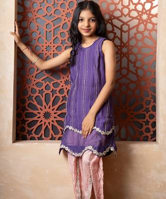 Purple embroidered chanderi top & bottom set 2