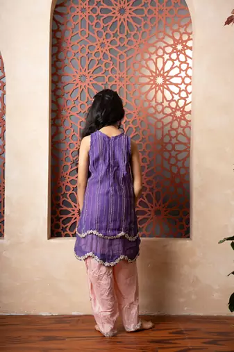 Purple embroidered chanderi top & bottom set