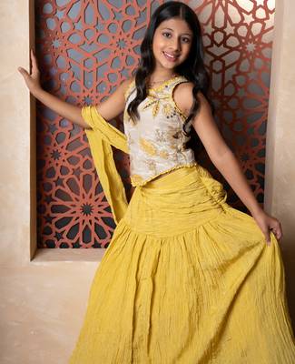 Yellow plain tissue lehenga 1