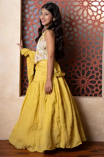 Yellow plain tissue lehenga