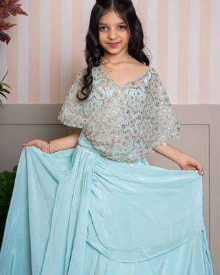 Blue plain crepe lehenga with top 2