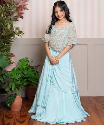 Blue plain crepe lehenga with top 1