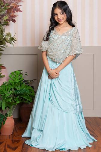 Blue plain crepe lehenga with top