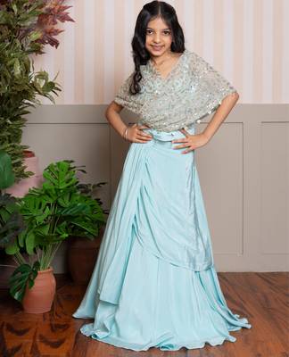 Blue plain crepe lehenga with top 3