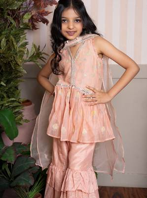 Peach embroidered chanderi sharara set 2
