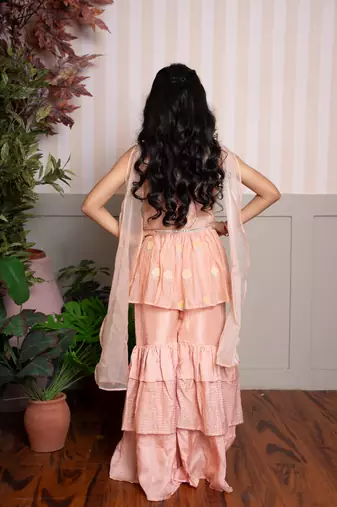 Peach embroidered chanderi sharara set