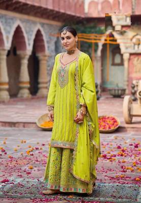 Parrot green free size full stitched upto 42 palazzo wedding suits 1