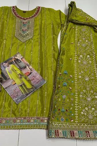 Parrot green free size full stitched upto 42 palazzo wedding suits