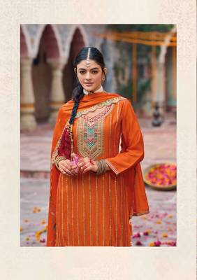Orange free size full stitched upto 42 palazzo wedding suits 2