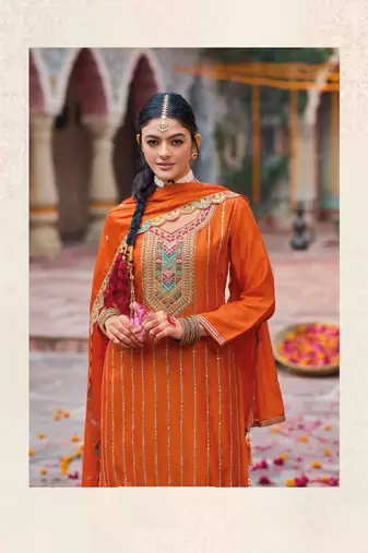 Orange free size full stitched upto 42 palazzo wedding suits