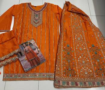 Orange free size full stitched upto 42 palazzo wedding suits 3