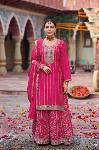 Dark pink free size full stitched upto 42 palazzo wedding suits
