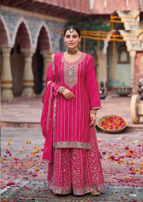Dark pink free size full stitched upto 42 palazzo wedding suits 1