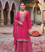 Dark pink free size full stitched upto 42 palazzo wedding suits