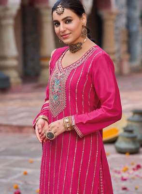 Dark pink free size full stitched upto 42 palazzo wedding suits 2