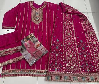 Dark pink free size full stitched upto 42 palazzo wedding suits 3