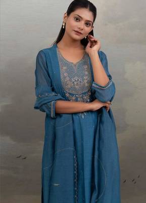 Turquoise paach patti zardosi kurta suit set 1