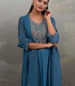 Turquoise paach patti zardosi kurta suit set