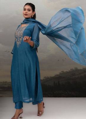 Turquoise paach patti zardosi kurta suit set 3