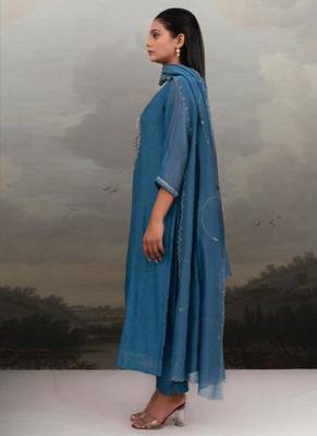 Turquoise paach patti zardosi kurta suit set 4