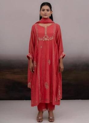 Coral rose gold zardosi kurta set 1