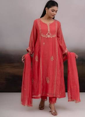 Coral rose gold zardosi kurta set 3