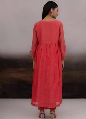 Coral rose gold zardosi kurta set 5