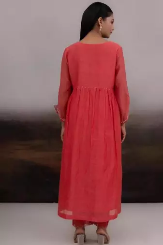 Coral rose gold zardosi kurta set