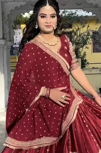 MAROON CHINON SILK EMBROIDERY PARTY WEAR LEHNGHA CHOLI 