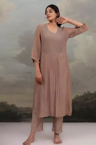 Chiku beaded yoke jaal kurta set