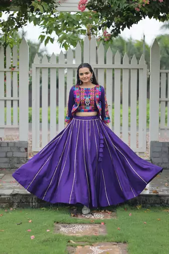 Purple Gota-Patti Lace Fully Stitched Lehenga with Koti Blouse