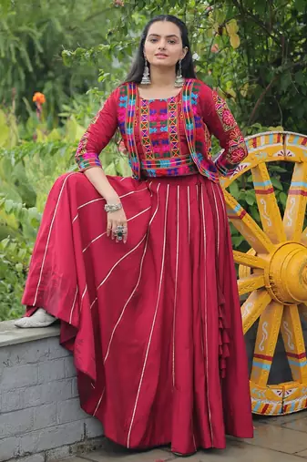 MAROON Gota-Patti Lace Fully Stitched Lehenga with Koti Blouse