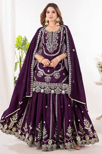WINE CHINON EMBROIDERY PATY WEAR SUIT SET 