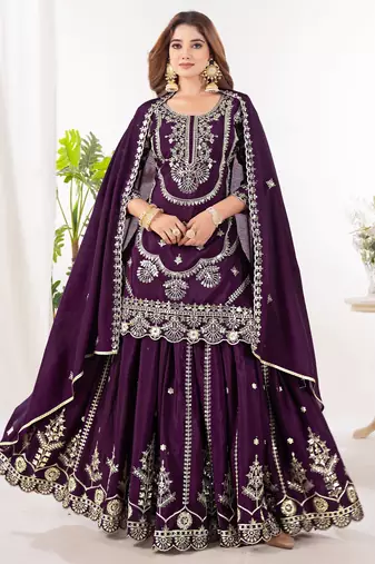 WINE CHINON EMBROIDERY PATY WEAR SUIT SET 
