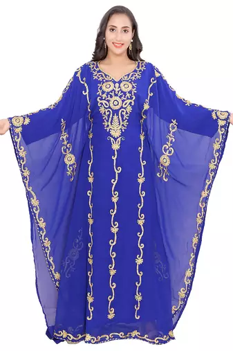 Royal Blue Georgette Stitched Kaftan with Golden Aari Embroidery – Elegant Ethnic Wear